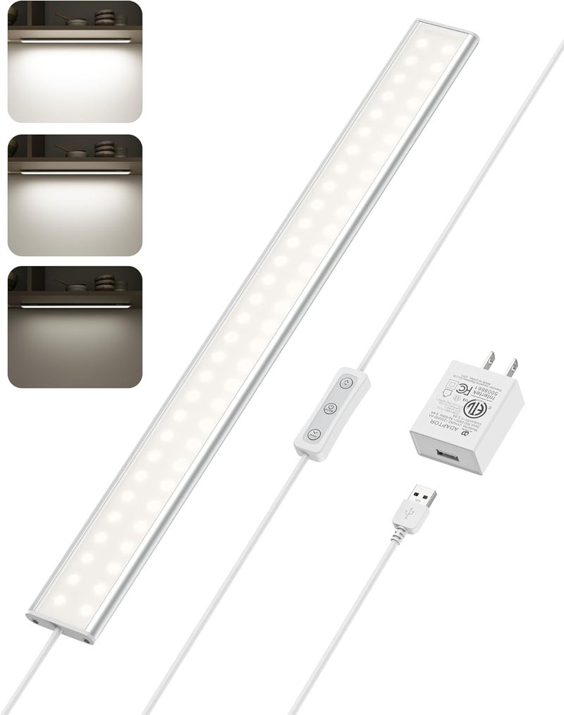 ASOCO Under Cabinet Lighting, Upgrade 16inch LED Closet Light with Dimmable 4500K Daylight White and Memory Function, Plug-in Under Counter Lights for Kitchen/Desk/Shelf/Workbench/Display Case/Room - Image 1